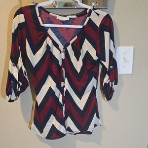 a'gaci Burgundy and Cream Chevron Blouse